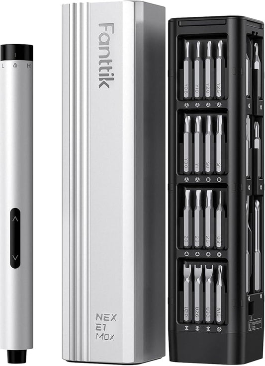 Fanttik E1 Max Electric Screwdriver, Mini Precision Screwdriver Set, 50 Magnetic Bits, Magnetic Storage, 5/32‘’Hex, Repair Tool Kit for Electronics Phone Camera Laptop Watch (Silver)