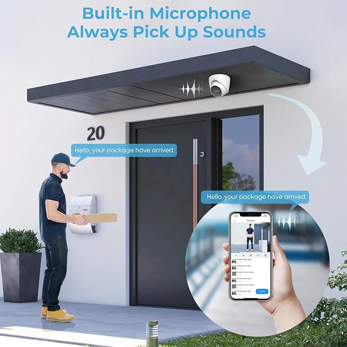 8MP IP Camera, DMSS/SmartPSS Lite, 4K PoE Turret Outdoor Starlight Camera with Mic Audio, Human/Vehicle Detection, IVS, Intrusion Tripwire Alarm, 2.8mm 125°Wide Angle, Metal IP67, H265+, 256GB