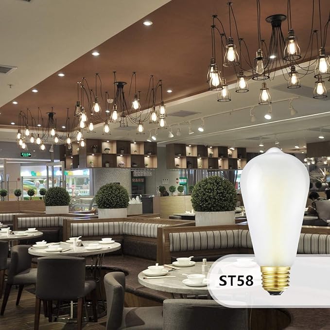 E26 Frosted LED Edison Bulbs, 6W Equivalent 60W,600LM,AC120V, Soft White 3000K,ST58 Dimmable Antique LED Filament Bulbs with 90+ CRI, Pack of 6 (6W=60W Soft White)