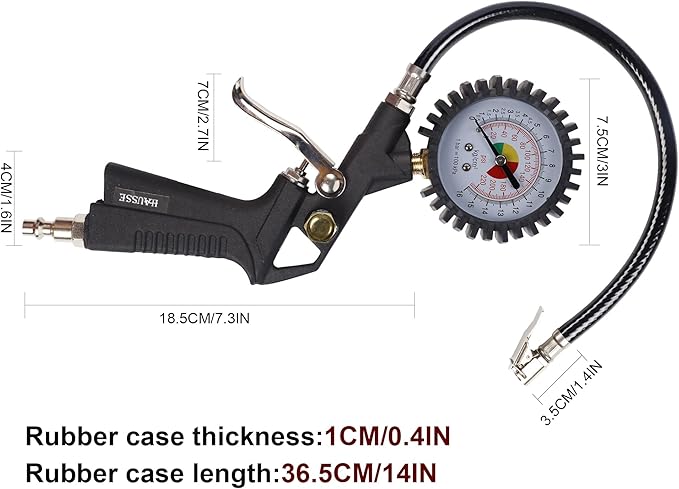 Hausse Heavy Duty Air Compressor Accessory Kit, Air Blow Gun and Air Hose Fittings, 1/4" NPT Air Tool Kit with 100 PSI Tire Inflator Gauge