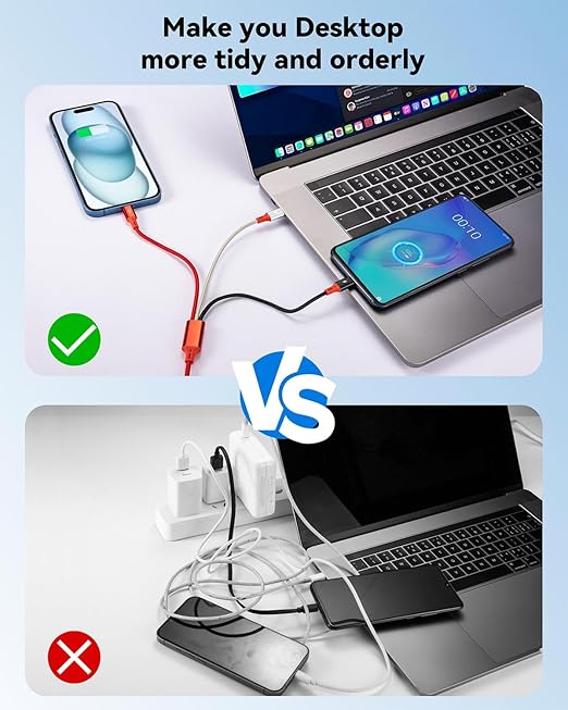 [3Pack 1Ft] Multi Charging Cable, Short Multi Charger Cable, 3 in 1 Braided Universal Multiple USB Cable Charging Cord Adapter with IP/Type-C/Micro USB Port for Cell Phones/iPhone Series/Galaxy & More