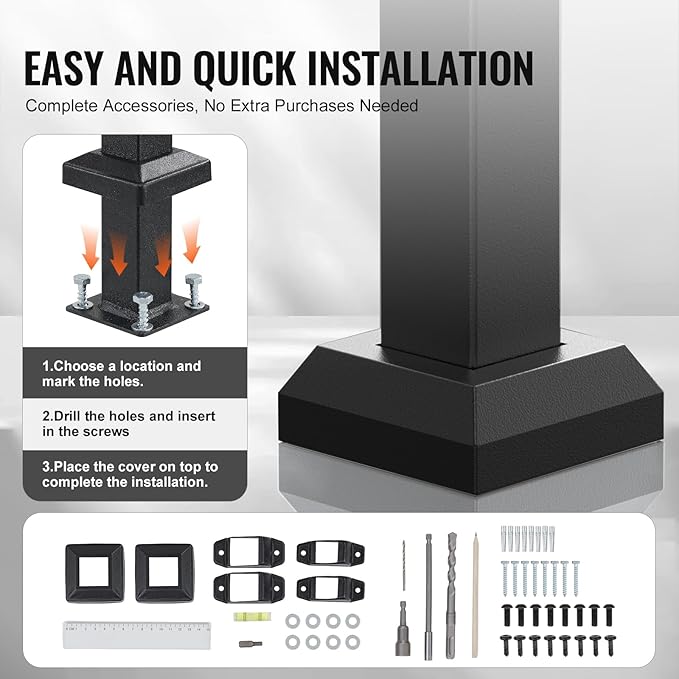 VEVOR Handrails for Outdoor Steps, 2-3 Step Stair Hand Rail & Indoor Railing Kit, Railings for Outside Steps with Installation Kit, Hand Rails for Seniors,Porch Railing & Deck Hand Rail, Black