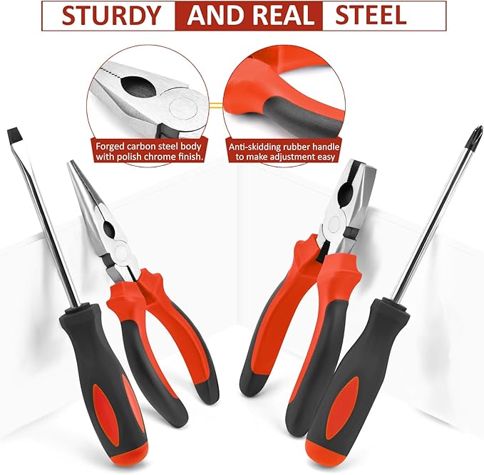 Sundpey Home Tool Kit 148-Pcs - Household Basic portable Hand Repair Tool Set with Case & Ratcheting Screwdriver & Hex Key & Pliers & Wrench & Voltage Tester & Water Pump Plier for Men Women