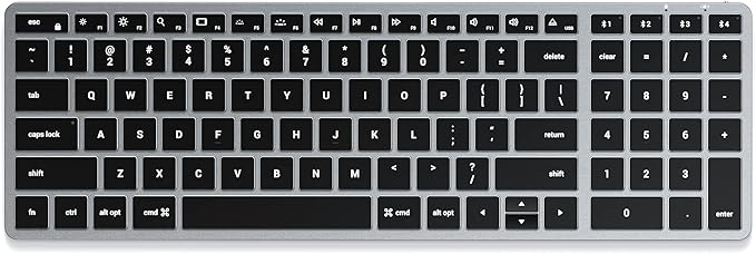 Satechi Slim X2 Bluetooth Backlit Keyboard for Mac, Illuminated Keys & Multi-Device Sync, for MacBook Air/Pro M4, iPad Air/Pro M4/M3, iPad mini, Mac mini, iMac - Space Gray