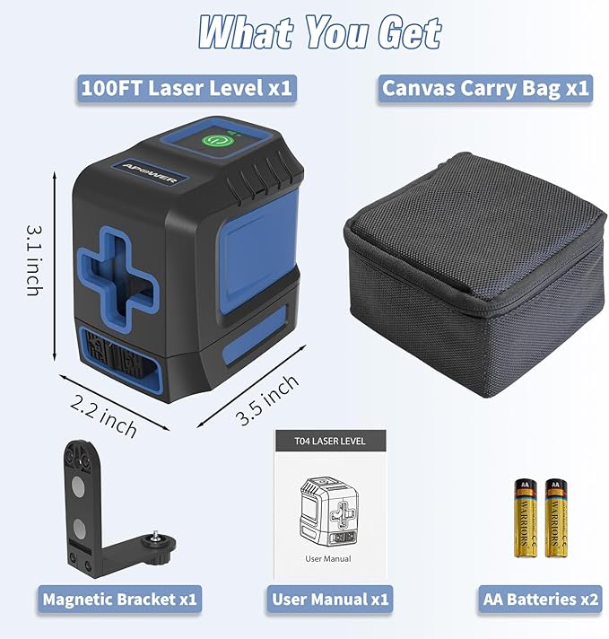 Laser Level, 100ft Self Leveling Green Cross Line nivel Laser, Lazer Leveler Tool for Picture Hanging Construction Floor Tile Wall Home Renovation, Indoor Outdoor Project