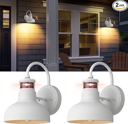 2Pack 7" Motion Sensor Outdoor Light Fixture, Dusk to Dawn Outside Front Porch Light with E26 Base Socket, IP65 Waterproof Exterior Wall Lights for Porch, Garage, Patio, 2210SWH-2