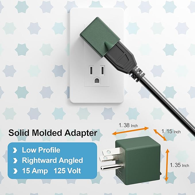 90 Degree Adapter Right Angle USA 3-Prong Male-Female Adapter, 5-15P to 5-15R Direction Changer, Green PA-0170R45G