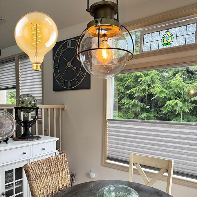 Leools Vintage LED Spiral Filament Bulb G125 Dimmable Flick-Free 6W CRI95 LED Edison Globe Light Bulb E26 Base,Amber Glass,Warm White,2200K, 500LM(60W Equivalent), Pack of 1