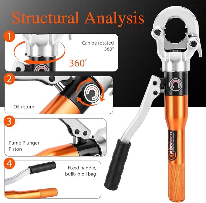 Copper Pipe Crimping Tool - with 1/2", 3/4", 1" Jaws, Copper Tube Fittings Hydraulic Pipe Crimping Tool for Pro Press, Viega Copper Pipe Fittings