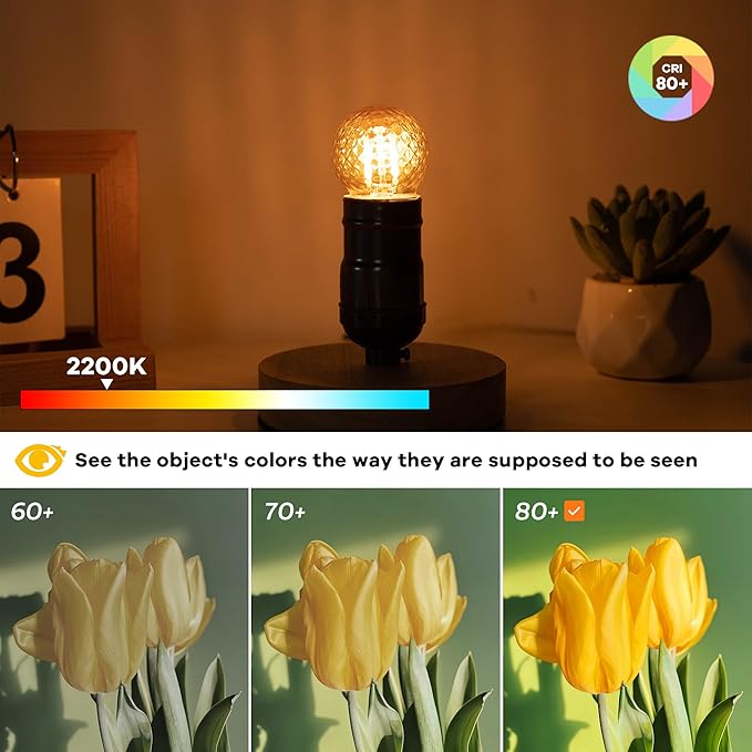 G40 LED Low Watt Light Bulbs Warm Glow E26 Amber 1W 10 Watt Light Bulb,Low Lumen Light Bulb Small Edison Short Decorative Dim Light Bulbs for Lamp,Bedroom,Warm White 2200K 100LM,Non Dimmable,2 PACK