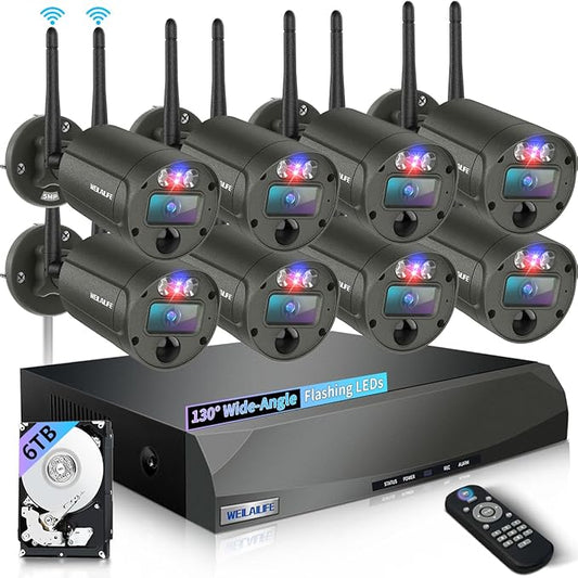 【90 Days Storage & 130° Wide Angle】 Outdoor Wireless Security Camera System, Wireless Cameras for Home Security, WiFi Video Surveillance, NVR Surveillance Camera System