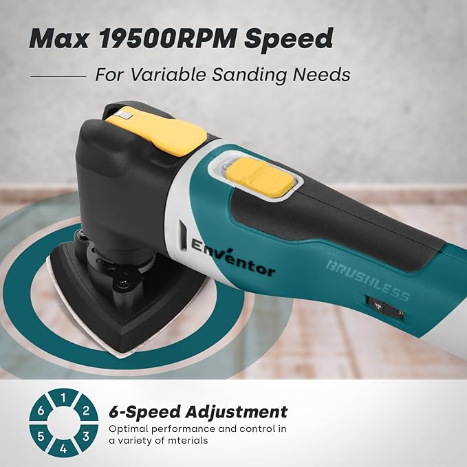 Enventor 20V Cordless Oscillating Multi tool, Brushless Oscillating Saw with 28PCS Accessories, Fast Charger, 6 Variable Speeds, 4° Oscillation Angle for Scraping, Sanding, Cutting, Blue