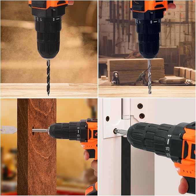 Tool Kit with Drill, Yougfin 20V Cordless Power Drill with 2 Batteries & Charger Drill Sets Combo Kit for Men 114 pcs Household Hand Tools for Home Apartment Dorm Repair