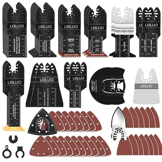 LEILUO 116 Pcs Multitool Blade Kits Cutting and Sandpaper Oscillating Tool Accessories Universal Oscillating Saw Blades with Storage Bag Compatible with DeWalt Makita Dremel and More