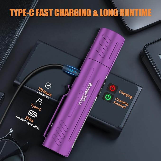Rechargeable Tactical Flashlights High Lumens - Super Bright Small Powerful LED Magnetic USB C Flashlight, 8 Modes, Dual Button Waterproof Pocket Flash Light for Emergency, Car (1, Purple)