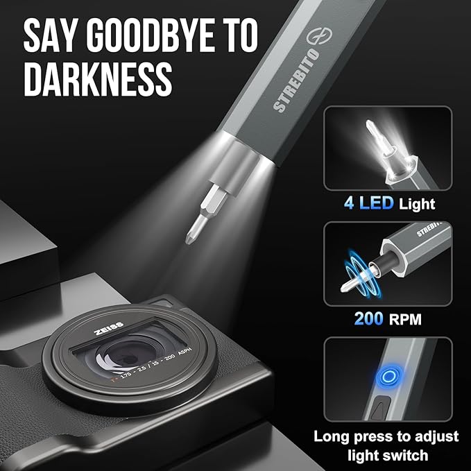 STREBITO 144-Piece Upgraded Electric Screwdriver, Max 0.7 N.m, 120 Magnetic Bits, 5-gear Torque Adjustment, Precision Screwdriver Set, Repair Tool Kit for Tech, Electronics and PC, Gifts for Men