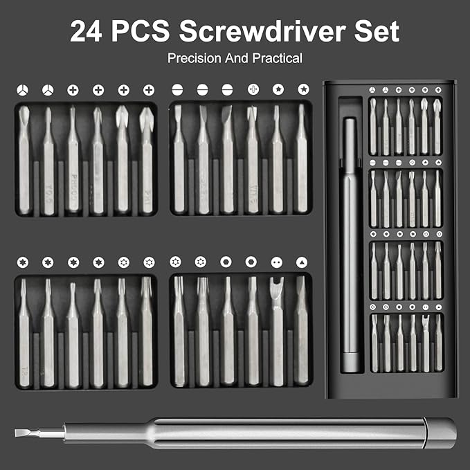 Multi Bit Magnetic Screwdriver Set Upgrade 24 In 1 Small Magnetic Screwriver Kit, Multi-purpose Repair Tool with Premium Quality Case for iPhone,iPad, Computer,Laptop (Black)