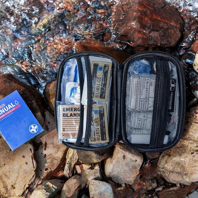 RHINO RESCUE EVA First Aid Kit, Small Waterproof Portable Emergency Hiking First Aid Kit for Backpacking, Medical Kit for Travel, Home, Car, College Dorm, Camping, Boat, Back to School (Black)