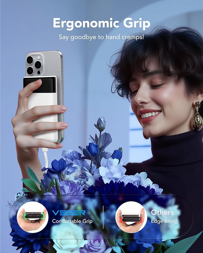 VEGER 10000mAh Portable Charger with 2 Built-in Cables, PD 22.5W Fast Charging USB C Power Bank, 4 Outputs 3 Inputs Slim Battery Pack Compatible with iPhone, Samsung, iPad, Android - Travel Essential