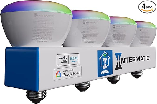 Intermatic ABRA BR30 Wi-Fi Smart Bulb, 750 Lumens - Voice Controlled RGB Color Changing LED, Compatible with Alexa & Google Home - Timers & Schedules, 2.4 GHz Wi-Fi Only, No Hub Required - 4 Pack