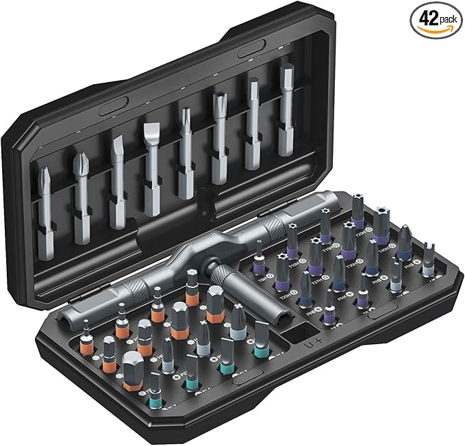 AMIR 42 in 1 Magnetic Screwdriver Set, Handle Ratchet Screwdriver Set Magnetic with 40 PCS Bits, Precision Repair Tool Kit for Tools Home Improvement Computer Bicycle