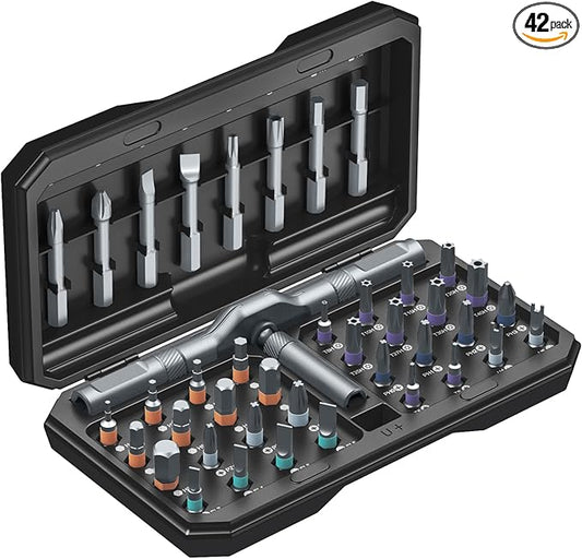 AMIR 42 in 1 Magnetic Screwdriver Set, Handle Ratchet Screwdriver Set Magnetic with 40 PCS Bits, Precision Repair Tool Kit for Tools Home Improvement Computer Bicycle