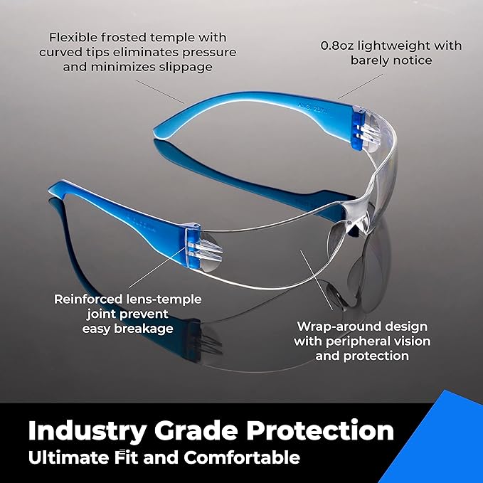 amoolo Safety Glasses for Men Bulk of 24, Protective Eyewear for Men Women, ANSI Z87.1 Impact Resistant Eye Protection for Work, Lab, Construction