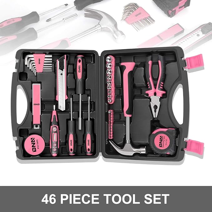 DNA MOTORING Pink 46 PCs Home Tool Set Electonic Repair Precision Screwdriver Voltage Tester Hammer Plier DIY Kit (TOOLS-00014)