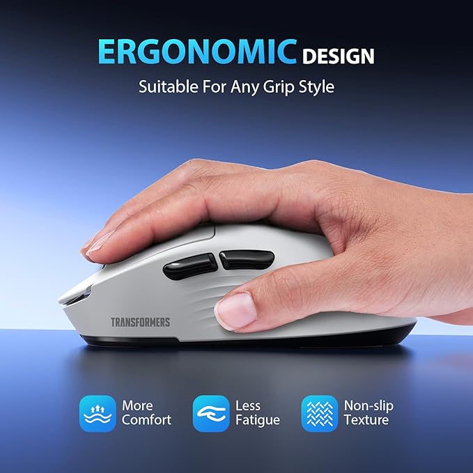 Transformers GM04 63g Lightweight Wireless Gaming Mouse, 12000 DPI, PAW3311 Sensor, 100h Battery Life, 2.4G/USB-C/Bluetooth Wireless Mouse with 5 Programmable Buttons for PC/Mac/Laptop(White)