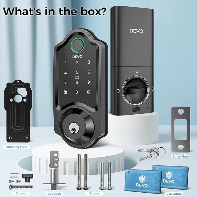 DEVO G8 Fingerprint Smart Lock, Keyless Entry Door Lock with Doorbell, Built-in Wi-Fi Deadbolt, Smart Door Lock for Front, APP Remote, Auto-Locks,Easy Install, IP54 Waterproof