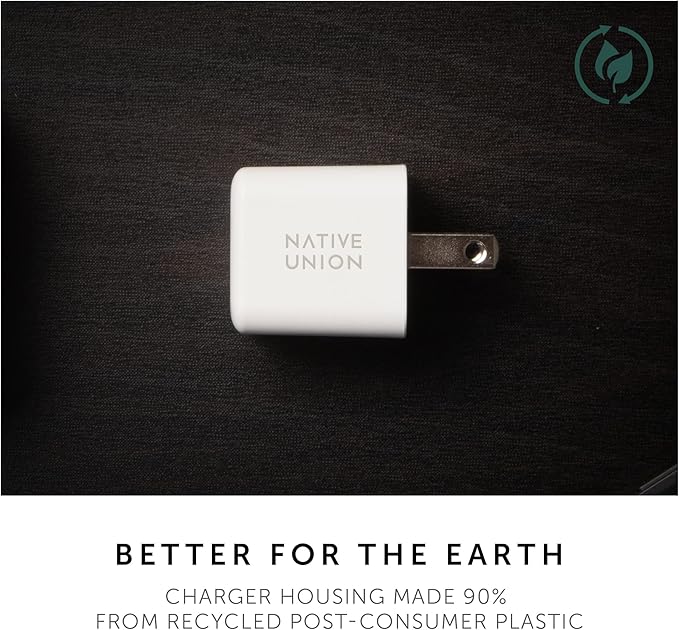 Native Union Fast GaN Charger PD 30W – Ultra-Compact Power Delivery Enabled USB-C Charger – Made of Recycled Materials – for MacBook Air, iPads, iPhones, Pixel, Galaxy & Other Type-C Devices (White)