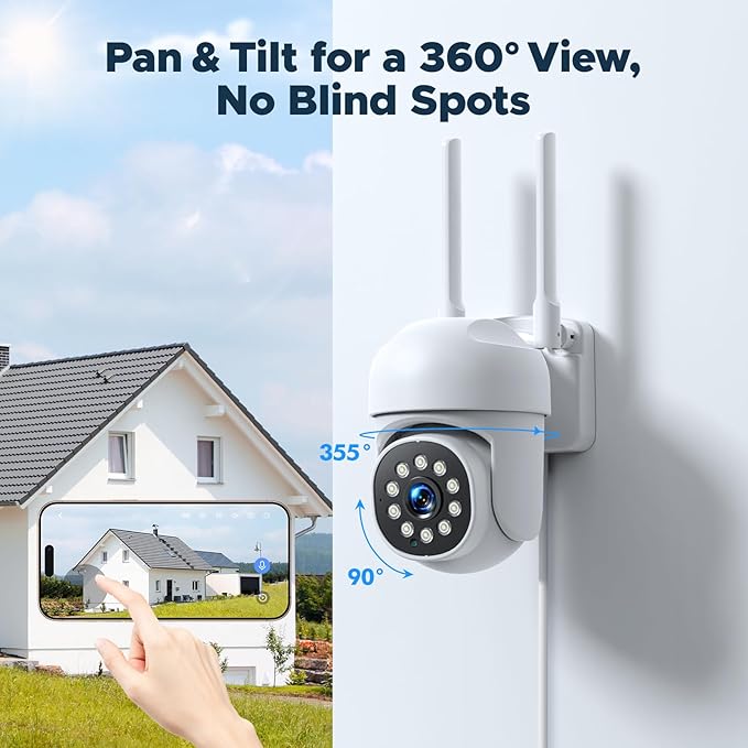 Security Cameras Wireless Outdoor, 350° Pan & 90° Tilt CCTV Camera with Auto AI Motion Detection & Spotlight Siren Alarm, WiFi Surveillance Indoor Home Camera, Color Night Vision, 2-Way Talk