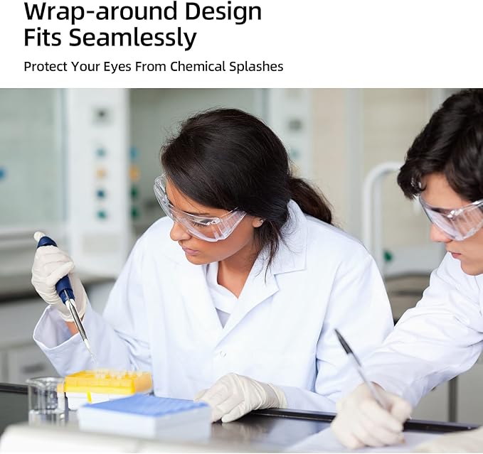 JING LEI Safety Glasses Anti Fog Goggles Vented Sides Shields Transparent PC Frame Spectacles for Lab Medical and Daily Use