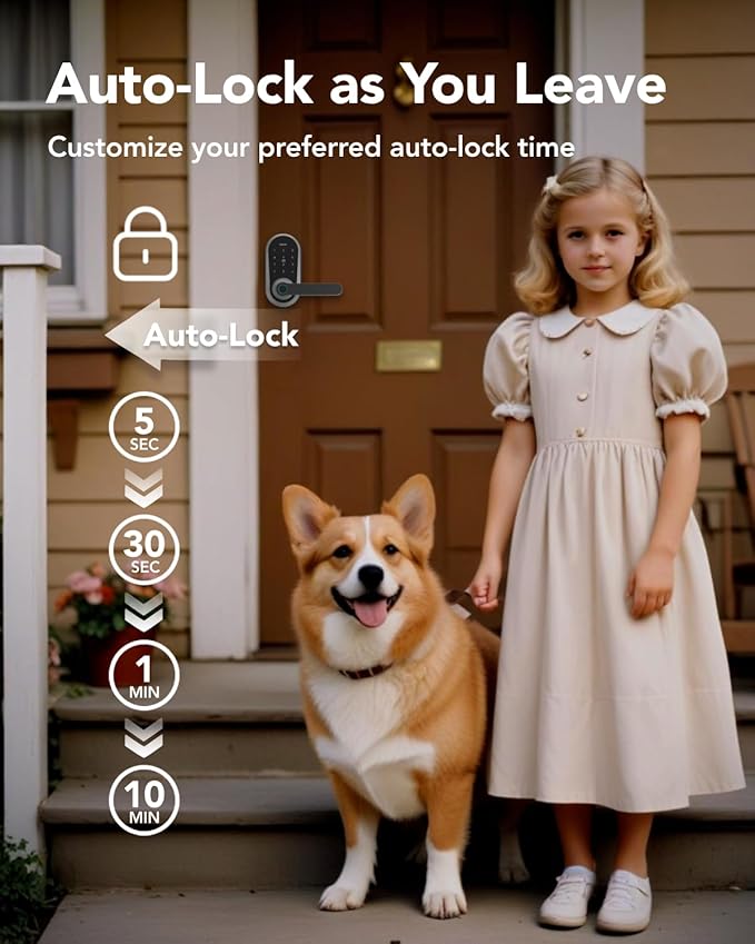 Devo G7 Smart Door Lock with Handle, Keyless Entry Door Lock, Touchscreen Keypad Deadbolt, Fingerprint Door Knob, Built-in-Wi-Fi, APP Remote Control, Auto Lock, Easy Installation