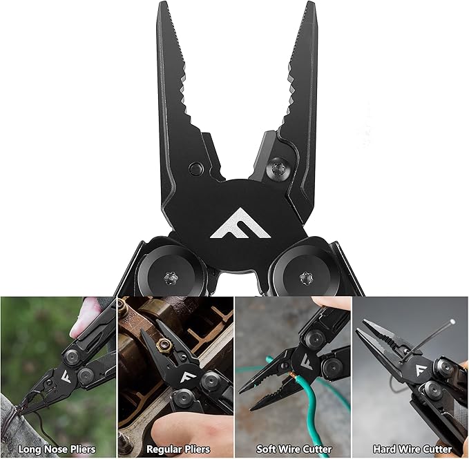 FLISSA 15-in-1 Multi-tool Pliers with Sheath, Portable Pocket Knife with Safety Locking System, Belt Clip and Sheath for Outdoors, Survival, Camping, Fishing, Hunting