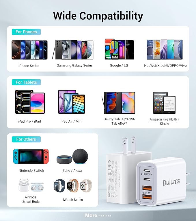 40W USB C Charger Cube, 2-Pack Wall Plug Fast Charging Block, 4-Port PD+QC Power Adapter Multiport Brick Type C Box for iPhone 16/15/14/13/12/11/Pro Max/XS/XR/8/7, Tablets, Cellphones