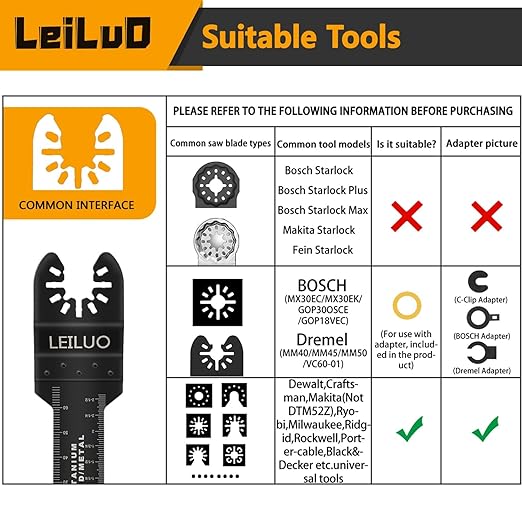 LEILUO 55-Piece Oscillating Multitool Blades Kit for Wood Nails Drywall Cutting Universal Multi Tool Accessories with Storage Bag Compatible with DeWalt Makita Dremel and More
