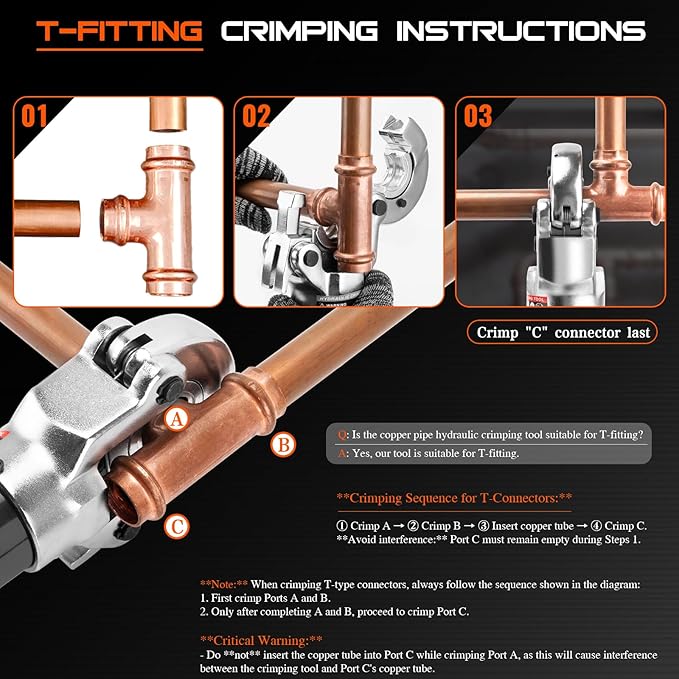 Copper Pipe Crimping Tool - with 1/2", 3/4", 1" Jaws, Copper Tube Fittings Hydraulic Pipe Crimping Tool for Pro Press, Viega Copper Pipe Fittings