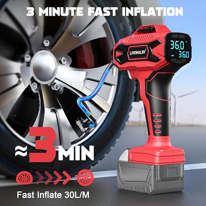 Tire Inflator Air Compressor Compatible with Milwaukee for M18 Battery, LIVOWALNY 160PSI Cordless Portable Electric Air Pump with Digital Pressure Gauge for Car Motorcycles Bike Ball Auto(No Battery)