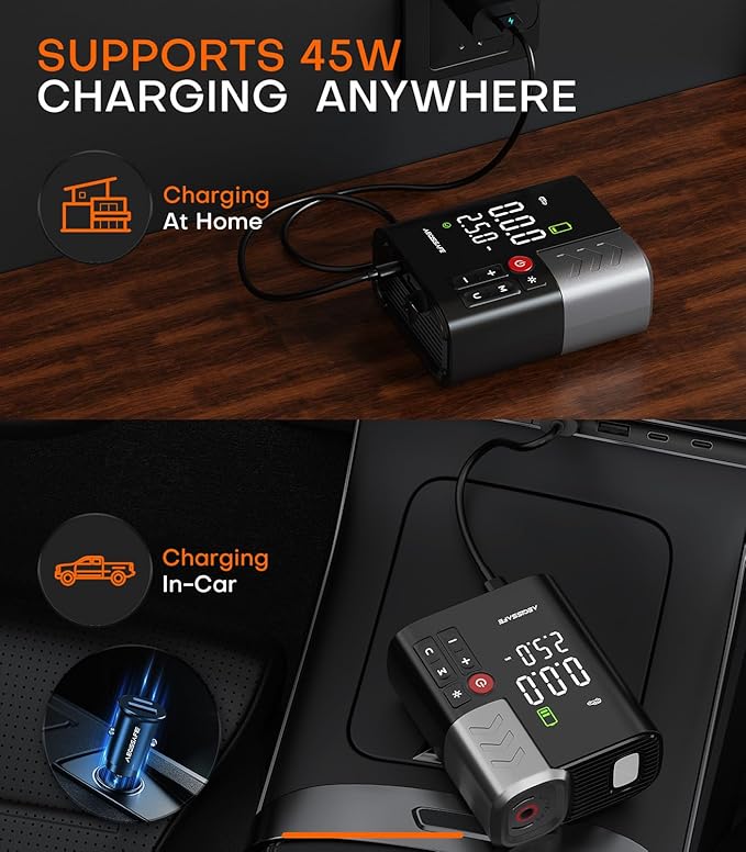 Tire Inflator Portable Air Compressor, 3X Faster Air Pump with APP, 160PSI 48LPM Electric Tire Pump with 20000 mAh Battery, 45W Faster Charging, Cordless Tire Inflator for Car SUV Pickup RV MPV Bike