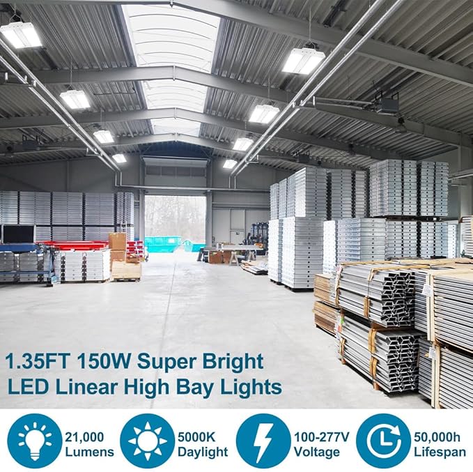 High Bay LED Shop Light 2-Pack 1.35FT 150W 21000LM 5000K Daylight 100-277V, Commercial LED Linear High Bay Lights for Warehouse Workshop Supermarket Stadium, ETL