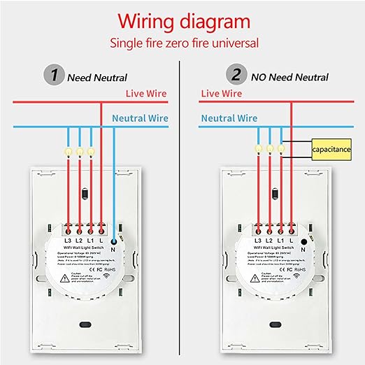 2.4GHz WiFi Smart Wall Touch Light Switch (Glass Panel, Alexa Multi-Control Compatible, Compatible with Multiple Platforms) (Wall Switch 1 Gang)