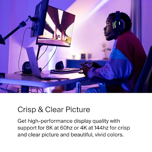 Belkin USB Type C to DisplayPort 1.4 Cable 6.6ft/2m, 32.4Gbps, 8K@60Hz or 4K@144HZ, with HBR3, DSC, HDCP 2.2, DP Alt Mode, Backwards Compatible, Works with Windows, MacOS, iPadOS, Android, and More