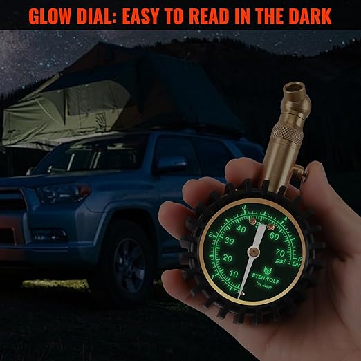 ETENWOLF Tire Pressure Gauge for Cars 0-75 PSI, Air Pressure Gauge with Large Glow Dial, Calibrated to ANSI B40.1 Grade A(Plus-Minus 1%), Tire Gauge for Tire Pressure Car Accessories (Vivid Orange)