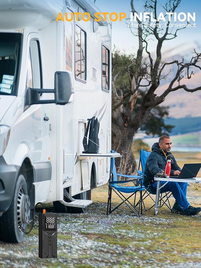 AIRSURE Tire Inflator Portable Air Compressor, High-Speed 150PSI Cordless Air Pump for Car Tires with Powerful Battery, Auto Shut-Off - Portable Tire Pump for Car, Bike, Motorcycle and Balls