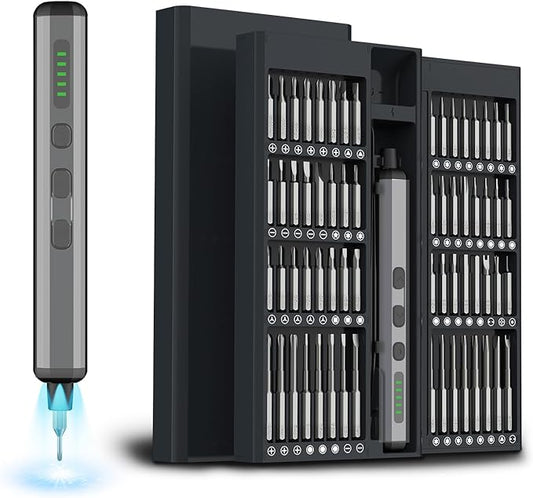 Mini Electric Screwdriver Set,3.7V Power Screwdriver Cordless Rechargeable,4 LED Lights,64 S2 Magnetic Bits,Magnetic Storage,Portable Repair Tool Kit for Electronics Watch Camera Phone Laptop (Black)