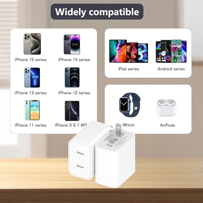 USB C Charger Block,2Pack Dual PD Port Type-C Fast Travel Charging Plug Power Adapter Compatible with iPhone 16 Pro Max/16 Pro/16 Plus/16/15/14/13/12/11/SE/XS/iPad/iWatch and More