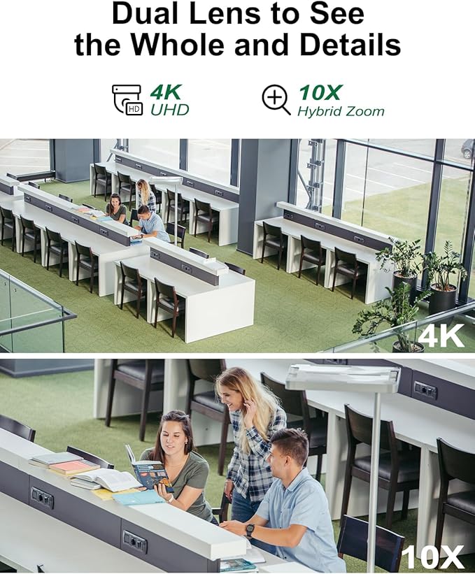 4K Security Camera System Outdoor Wireless, Dual Lens 8MP 4 Cameras 10X Hybrid Zoom Auto Tracking, Indoor Home Video Surveillance CCTV 10 CH with 1TB, 100ft Color Night Vision Weatherproof