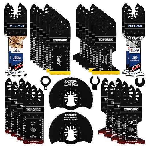 28 PCS Oscillating Saw Blades Quick Release Saw Blades Titanium Multitool Blades for Cutting Wood Plastics Metal, Oscillating Tool Blades Kits Compatible with Dewalt, Bosch, Milwaukee