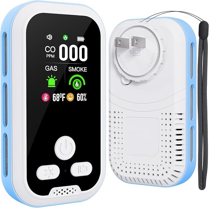 5-in-1 Carbon Monoxide Detector Combo with LCD Display, Detects CO, Natural Gas, Smoke, Temperature, Humidity for Home Hotel, Camping RV, Apartment Safety, Monoxide Alarm HD Screen
